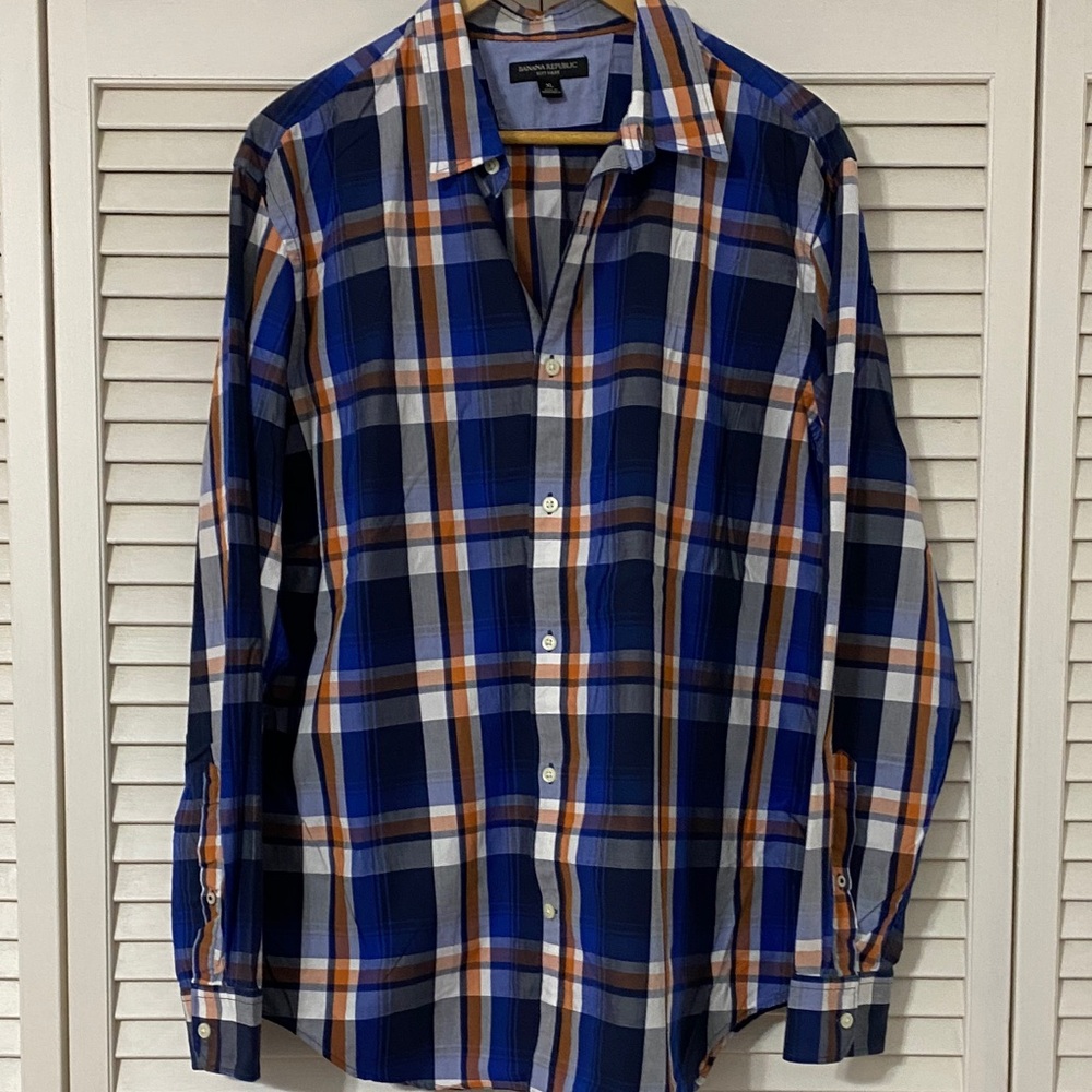 Banana Republic Blue and Orange Plaid Shirt